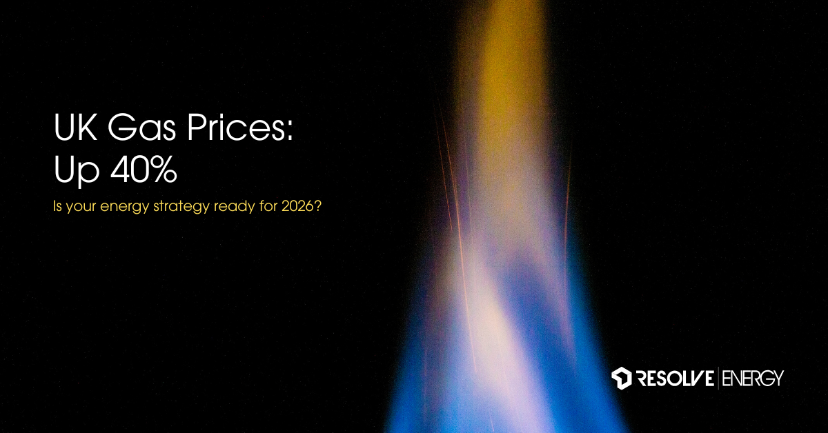 Resolve Energy logo with headline - UK Gas Prices, up 40%